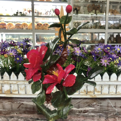 Cây Hoa Trà phong thủy đá cẩm thạch huyết trang trí bàn làm việc - Cao 30 cm