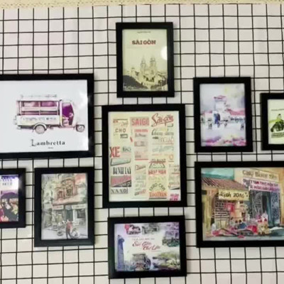 Khung ảnh treo tường composite - khung ảnh treo tường phòng khách - phòng ngủ - nhà hàng - khách sạn khung ảnh sài gòn xưa - Tặng bộ ảnh như hình, sơ đồ định vị và đinh 3 chân