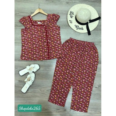 Đồ bộ nữ,đồ ngủ mặc nhà lửng 9 tấc vải lụa họa BL 123 tiết hoa nhí size 45-57kg.