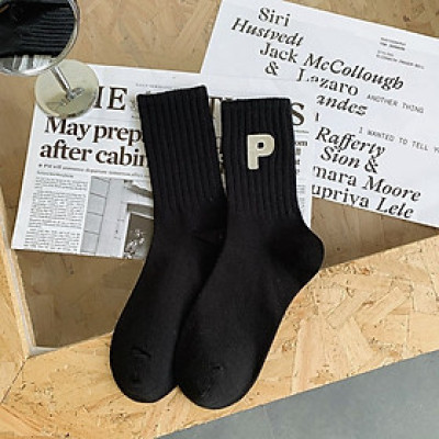 Vớ Thể Thao In Chữ P , Phong Cách Hàn Quốc Độc Đáo Thời Trang Thu Đông Mới Cho Nữ