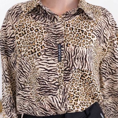 Áo somi tay dài beo vằn kem