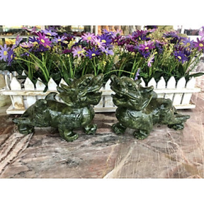 Cặp Tỳ Hưu phong thủy đá ngọc Ấn Độ - Dài 17 cm