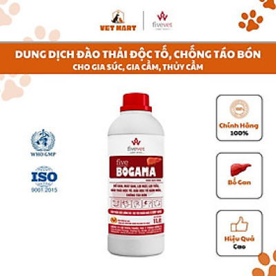 Dung Dịch Giải Nhiệt, Giải Độc Tố Nấm Mốc, Tiêu Chảy, Táo Bón cho Vật Nuôi Five-Bogama 1 LÍT (Fivevet)