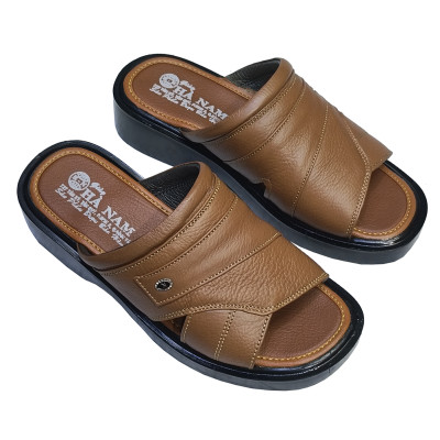 Dép Nam Quai Ngang Da Bò Thật TiTi ĐÔ Đế Cao Dành Cho Người Thấp DNA2134