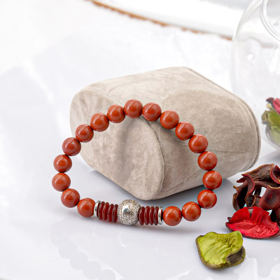 Vòng tay phong thủy Jasper đỏ 8mm + khoen bạc + Charm