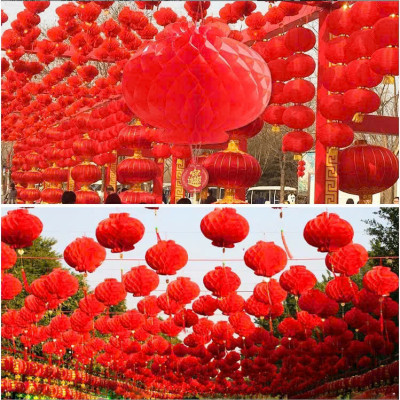 Combo 10 Lồng Đèn Đỏ Trang Trí Tết Bằng Nilon Chống Nước Mẫu Đèn Tổ Ong - Hàng Chính Hãng MINIIN