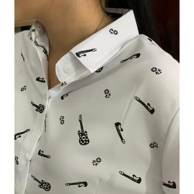 Áo Sơ Mi Nữ Dài Tay Họa Tiết Cây Đàn Mẫu FR03 Thời Trang Nữ PONIVA Thiết Kế Trẻ Trung, Thanh Lịch