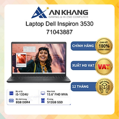 Laptop Dell Inspiron 3530 71043887( Core i5-1334U| 8GB| 512GB SSD| Intel Iris Xe Graphics| 15.6" FHD| Đen(Black)) - Hàng Chính Hãng - Bảo Hành Chính Hãng Tại Dell Việt Nam