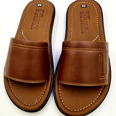 Dép nam quai ngang da bò DONAVY cao cấp thiết kế 2 chữ L bắt mắt may full quai và đế bao đi mưa DQN2L