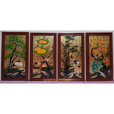 Bộ tứ quý -Tùng cúc trúc mai " Tranh sơn mài thếp vàng cao cấp" 