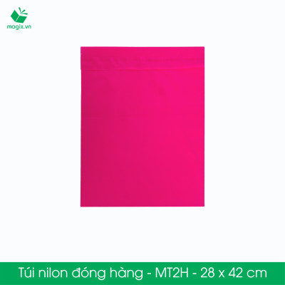MT2H - 28x42 cm - Túi nilon gói hàng - 500 túi niêm phong đóng hàng màu hồng