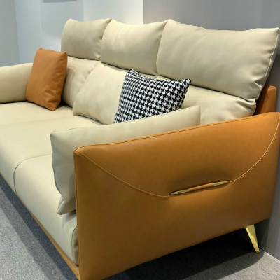 Ghế sofa băng 4 chỗ ngồi Tundo 200 x 85 cm x 85 cm màu cam đất + trắng kem