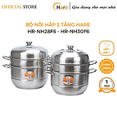 Bộ nồi hấp inox cao cấp đáy từ 3 tầng vung kính - thương hiệu Hare -  lỗi 1 đổi 1