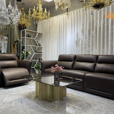 Combo ghế sofa chỉnh điện 100% da bò Italy Juno sofa màu nâu – SFDCT01 2m7 hàng cao cấp chuẩn da bò nhập khẩu Ý
