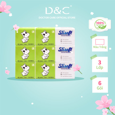 Combo 6 Giấy ăn Slisoft Trắng 3 lớp x 100 tờ đa năng, khăn giấy rút không chất tẩy trắng an toàn cho cả gia đình