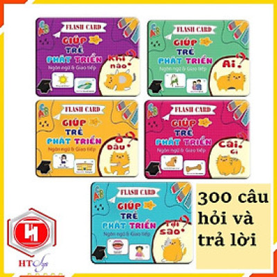 Thẻ học thông minh cho bé Freeship Bộ thẻ phát triển ngôn ngữ giao tiếp cho bé với 300 câu hỏi và trả lời 5 chủ đề - Đồ chơi trẻ em HT SYS