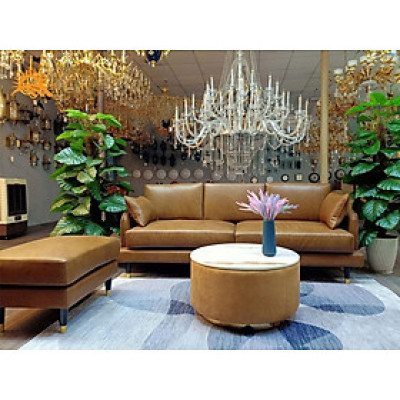 Sofa băng da bò Italy Juno sofa màu vàng SFBCT14 2m1 hàng cao cấp chuẩn da bò nhập khẩu Ý