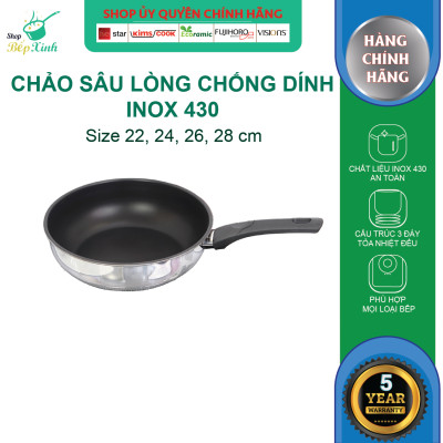  Chảo Chống Dính Bếp Từ Sâu Lòng Fivestar 3 Đáy Cao Cấp 22cm | 24cm | 26cm | 28cm , tặng 1 sạn dừa