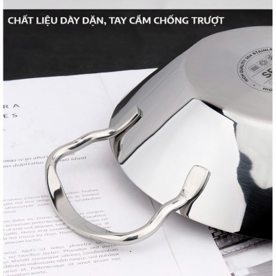 Chảo xào Inox 304 2 quai Seka đúc nguyên khối 3 lớp, Chảo Inox đáy từ dùng mọi loại bếp