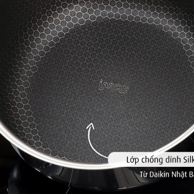 [Hàng chính hãng] Nồi nông inox iMat Blackcube 22cm, Cao 9.8cm, Thể tích 3.2l, Phủ chống dính Daikin-Nhật Bản thế hệ mới