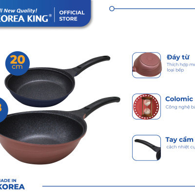 Combo 2 chảo sâu, cạn Colormic Korea King (1 chảo cạn 20cm và 01 chảo sâu 28 cm)-Hàng chính hãng