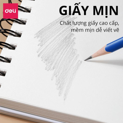 Sổ Tay Vẽ Phác Thảo Chuyên Nghiệp 100gsm 80 Trang Cao Cấp Finenolo Deli - Sketchbook Giấy Trơn Gáy Xoắn Ngang - EN025