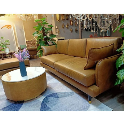 Sofa băng da bò Italy Tundo màu vàng SFBCT13 2m4 x 1m6 hàng cao cấp chuẩn da bò nhập khẩu Ý