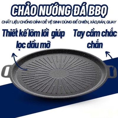Chảo Vân Đá Nướng Không Dầu Chống Dính Size 34cm, Chảo Nướng Thịt BBQ Hàn Quốc Dùng Cho Mọi Loại Bếp - HÀNG CHÍNH HÃNG MINIIN
