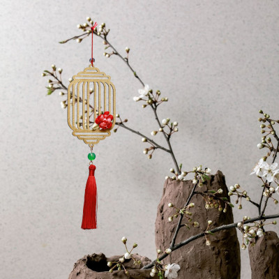 Bộ 11 dây treo trang trí Tết, phụ kiện handmade bằng gỗ sơn đỏ sang trọng , treo Mai, Đào, Lan- COMBO MIX11