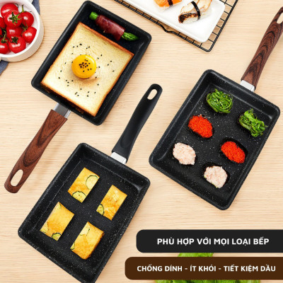 Chảo Chống Dính Chiên Trứng Cuộn Dùng Mọi Loại Bếp Chảo Đáy Từ Mini Rán Trứng Vuông, Chiên Xào, Kích Thước 18cm