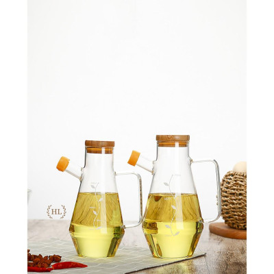 Bình thủy tinh chịu nhiệt, chai lọ có nắp gỗ, nút silicon đựng dầu ăn, giấm, nước tương, nước mắm | BÌNH DẦU NẮP GỖ TRE