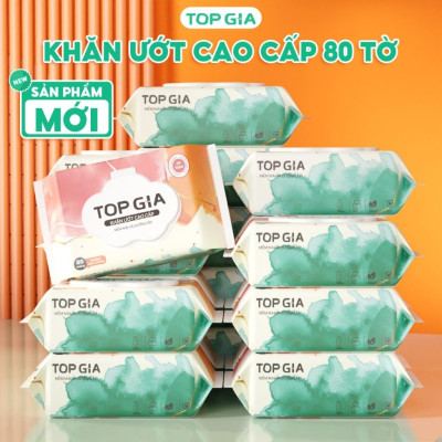Khăn ướt cao cấp Topgia 80 tờ 15x20cm mềm mại, không mùi không parabens
