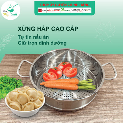 Bộ nồi xửng cao cấp Fivestar 4 món 3 đáy từ , nắp kính ( tặng 1 sạn inox )