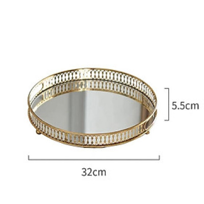 Khay tròn đựng đồ mặt tráng gương màu vàng_AVN36