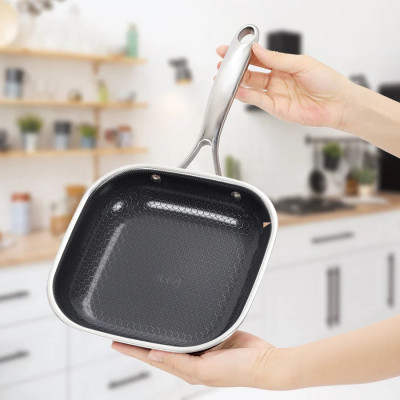 [Hàng chính hãng-iMat hybrid inox] Chảo chiên vuông iMat Hybrid 20cm chống dính gốm Ceramic đen