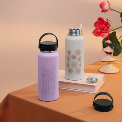 Bình giữ nhiệt LocknLock Riga Tumbler Vietnam Edition màu Hồng tím - Hoa sen LHC4160VOL 897ml, Hàng chính hãng, có quai xách dễ dàng mang đi - JoyMall