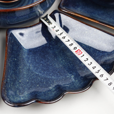 Bộ đồ ăn hoa mặt trời Bát Tràng men hỏa biến cao cấp - Cúng rằm/lễ/tết/chay/mặn/bày cỗ/tiếp khách-Xanh đá biển-55cm