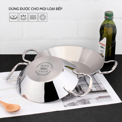 Chảo xào Inox 304 2 quai Seka đúc nguyên khối 3 lớp, Chảo Inox đáy từ dùng mọi loại bếp