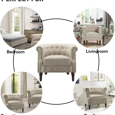 Ghế sofa đơn kiểu tân cổ điển vải Tundo màu kem