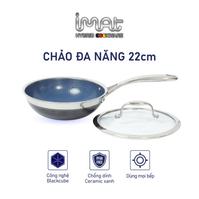 [Hàng chính hãng] Chảo chiên/ rán iMAT Hybrid Blackcube chống dính Ceramic lòng xanh mới size 22cm