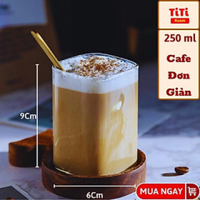 Ly thủy tinh vuông trong suốt uống nước cute chịu nhiệt  pha cafe sinh tố, Cốc thủy tinh vuông dễ thương cocktail