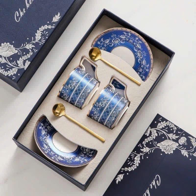 BỘ 2 TÁCH TRÀ CHIỀU CAO CẤP UK TEMPI - KÈM THÌA VÀNG SANG TRỌNG (GỒM: 2 TÁCH + 2 DĨA + 2 THÌA)