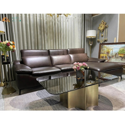 Sofa góc L 100% da bò Italy Tundo màu nâu – SFLCT08 2m7 x 1m6 hàng cao cấp chuẩn da bò nhập khẩu Ý