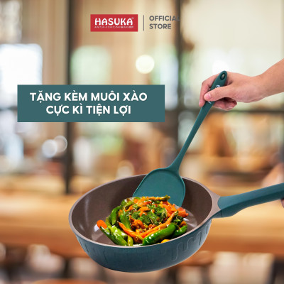 Chảo chống dính cao cấp HASUKA HSK-368CR- kèm xửng hấp inox, thiết kế cách điệu sang trọng, dùng được trên mọi loại bếp