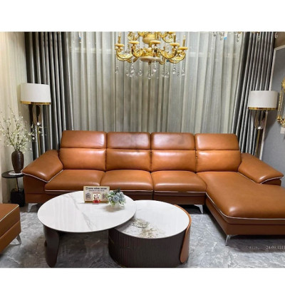 Sofa góc L da bò Italy Tundo 4 chỗ ngồi màu nâu cam SFLCT04 3m3 x 1m6 hàng cao cấp chuẩn da bò nhập khẩu Ý