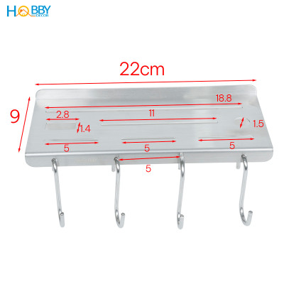 Kệ treo dao kéo Inox 304 có 4 móc treo dán tường Hobby home decor KDT