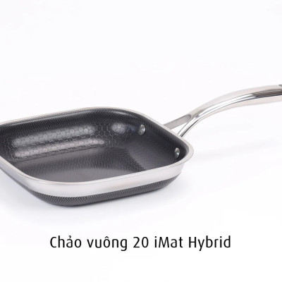 [Hàng chính hãng-iMat hybrid inox] Chảo chiên vuông iMat Hybrid 20cm chống dính gốm Ceramic đen