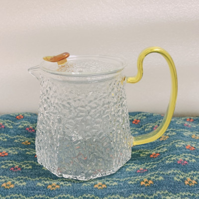 ẤM TRÀ THỦY TINH CÓ LÕI LỌC  CHỊU NHIỆT NHIỆT CAO CẤP VÂN NHÁM QUAI VÀNG  CRYSTAN 500ml - ANTH 419