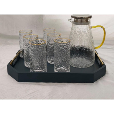 COMBO BỘ BÌNH CỐC THỦY TINH VÂN SẦN CHỊU NHIỆT CAO CẤP KÈM KHAY XANH ( KHAY GIAO NGẪU NHIÊN )