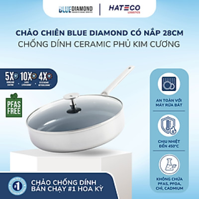 Chảo chống dính thép không gỉ phủ tinh thể kim cương cao cấp Blue Diamond 28cm có nắp kính